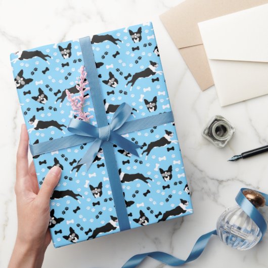 Boston Terrier Bosties Blue Pattern Cadeaupapier (Geschenken)
