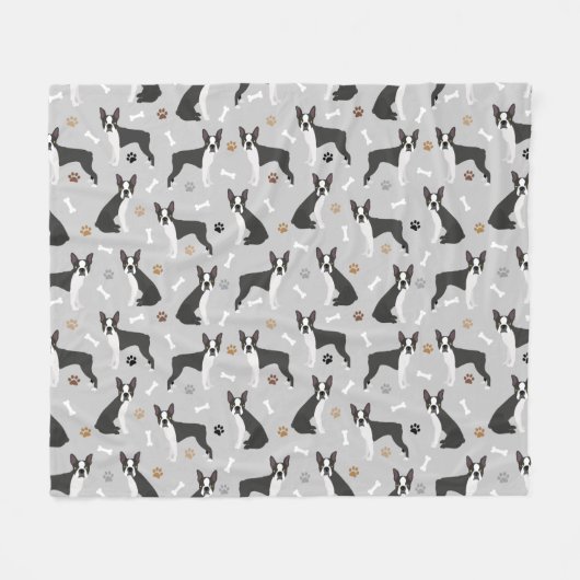 Boston Terrier Botten and Paws Fleece Blanket (Voorkant (Horizontaal))