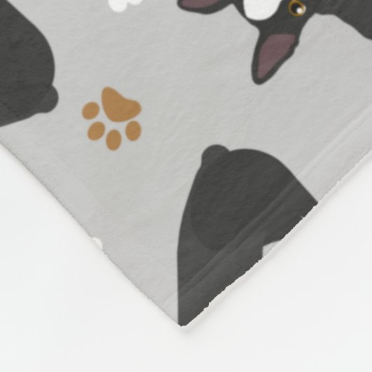 Boston Terrier Botten and Paws Fleece Blanket (Hoek)
