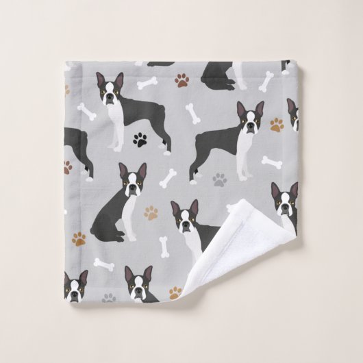Boston Terrier Botten en Paws Bath Towel Set Bad Handdoek (Wasdoekje)