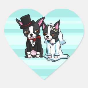Boston Terrier Bride en Groom Hart Sticker