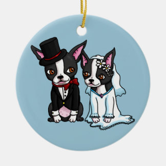 Boston Terrier Bride en Groom Keramisch Ornament