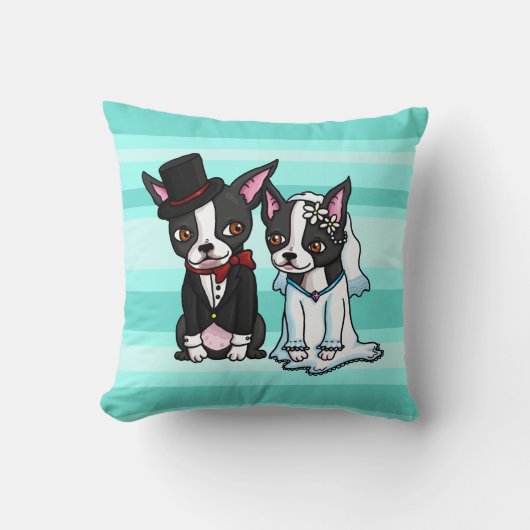 Boston Terrier Bride en Groom Kussen (Voorkant)