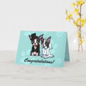 Boston Terrier bruid en bruidegom kaart (Gele Bloem)