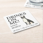 Boston Terrier bruiloft Vierkante Kartonnen Onderzetter (Schuin)