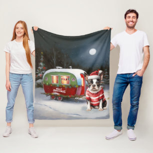 Boston Terrier Caravan Kerst Avontuur Fleece Deken