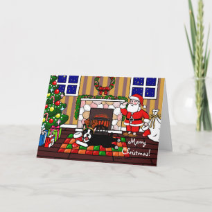 Boston Terrier & Cartoon 3 van Kerstmis van de Feestdagen Kaart