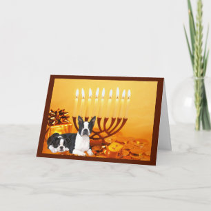 Boston Terrier Chanoeka Kaart Menorah1
