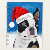 Boston Terrier Chien dans neige Noël Joyeux vacanc (Devant)