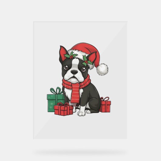 Boston Terrier Chien Noël Fêtes de Noël Père Noël (Recto)