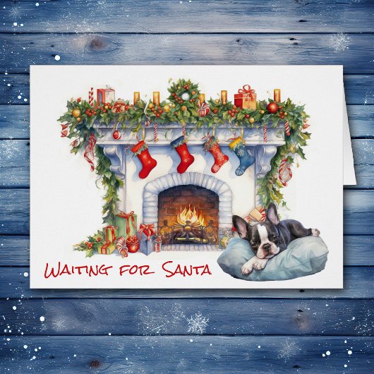 Boston Terrier Chiot Attendre sur la cheminée Père