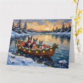 Boston Terrier Christmas Boat Holiday Kaart (Gele Bloem)