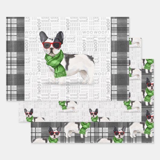Boston Terrier Christmas Dog en Plaid Inpakpapier Vel (Set)