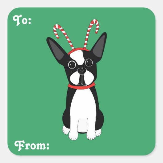 Boston Terrier Christmas Gift Label Stickers (Voorkant)