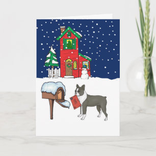 Boston Terrier Christmas Mail Feestdagen Kaart