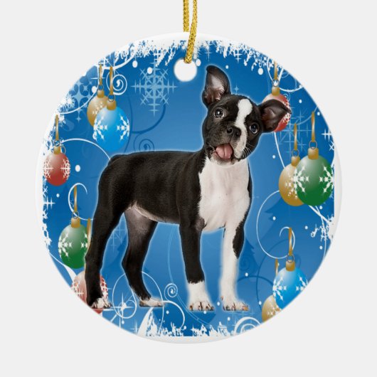 BOSTON TERRIER CHRISTMAS ORNAMENT (Voorkant)