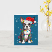 Boston Terrier Christmas Santa Hat  Kaart (Gele Bloem)