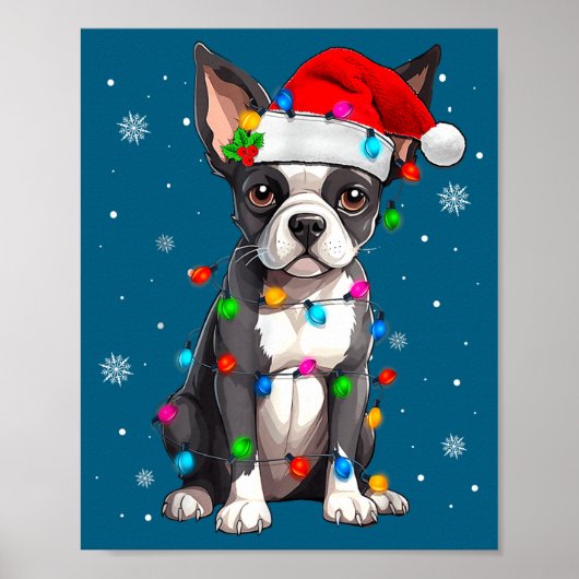 Boston Terrier Christmas Santa Hat Poster (Voorkant)