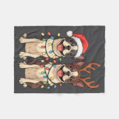 Boston Terrier Christmas Santa Hat Reindeer Lights Fleece Deken (Voorkant (Horizontaal))