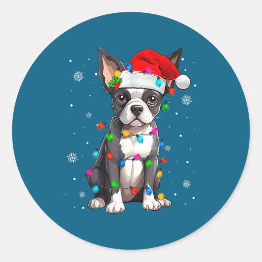 Boston Terrier Christmas Santa Hat  Ronde Sticker (Voorkant)