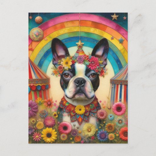 Boston Terrier Circus Kleurrijk Briefkaart (Voorkant)