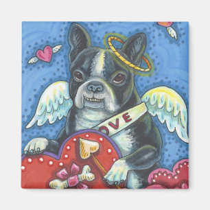 Boston Terrier Cupid CHIEN VALENTINE MAGNET Carré