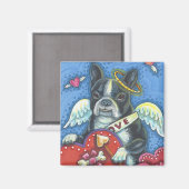 Boston Terrier Cupid DOG VALENTIJN MAGNET Square Magneet (Voorkant / Achterkant)