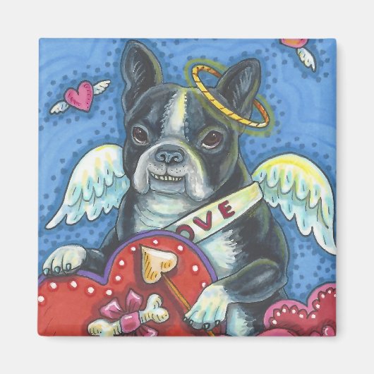 Boston Terrier Cupid DOG VALENTIJN MAGNET Square Magneet (Voorkant)
