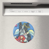 Boston Terrier Cupide CHIEN VALENTINE MAGNET Round (In Situ (Lave-vaisselle))