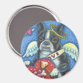 Boston Terrier Cupide CHIEN VALENTINE MAGNET Round (Recto/Verso)