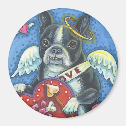 Boston Terrier Cupide CHIEN VALENTINE MAGNET Round (Devant)