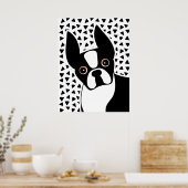 Boston Terrier Cute Black en White Poster (Keuken)