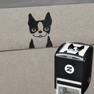 Boston Terrier Cute Dog Face Zelfinktende Stempel