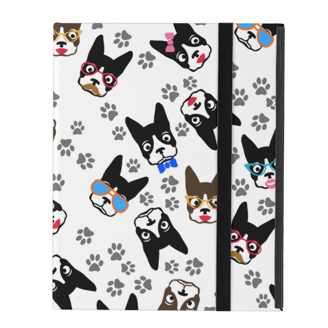 Boston Terrier Cute Mustache Funny Faces iPad Hoesje (Voorkant Dicht)
