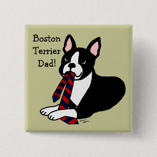 Boston Terrier Dad met Stropdas 2 Vierkante Button 5,1 Cm