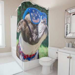 Boston Terrier dans Sunnies rideau de douche patri