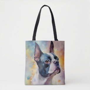 Boston Terrier Digitale Waterverf Portrait Dog 173 Draagtas
