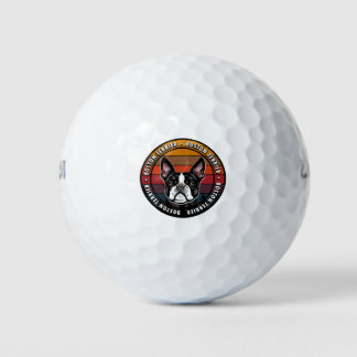 Boston Terrier disted sunset retro dog face Golfballen