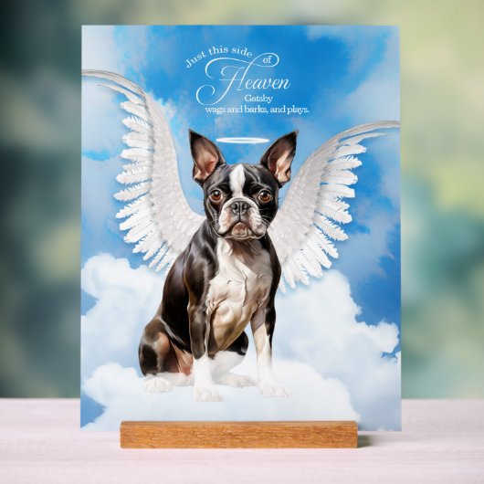 Boston Terrier Dog Angel avec nom Pet Memorial (Neutre)