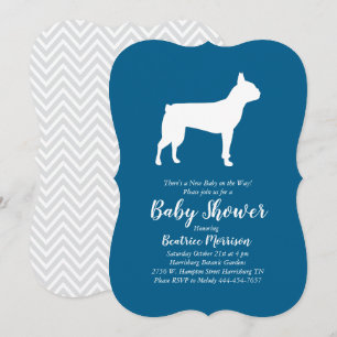 Boston Terrier Dog Baby shower Blue Boy Kaart