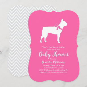 Boston Terrier Dog Baby shower Pink Girl Kaart
