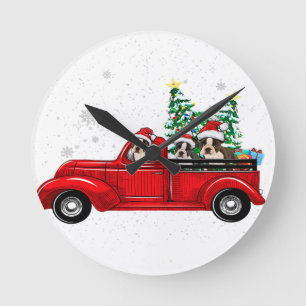 Boston Terrier Dog Driving Xmas Truck Kerstmis Ronde Klok