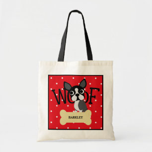Boston Terrier Dog en Gold Bone en Red Polka Dot Tote Bag