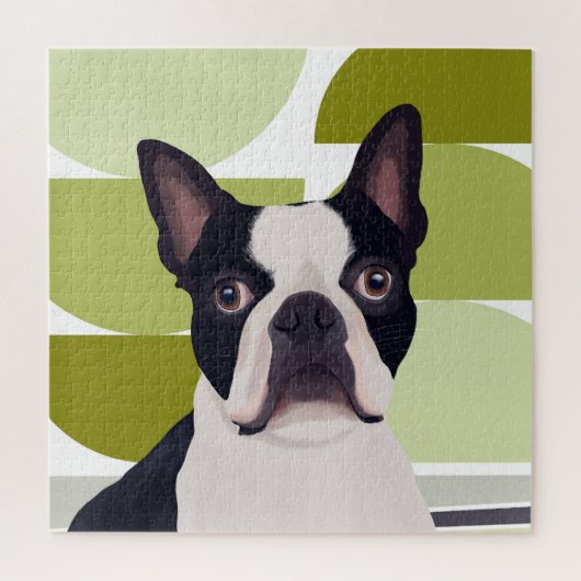 Boston Terrier Dog - Groene geometrische Legpuzzel (Verticaal)