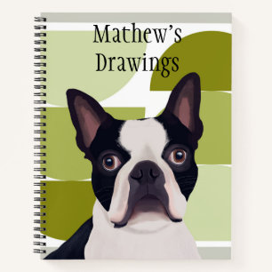 Boston Terrier Dog - Groene geometrische Notitieboek