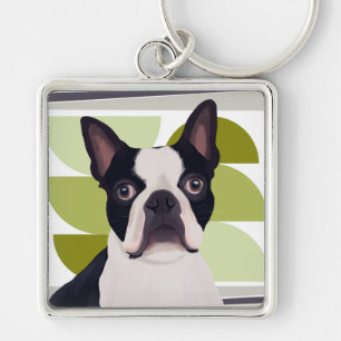 Boston Terrier Dog - Groene geometrische Sleutelhanger