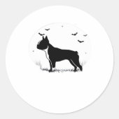 Boston Terrier Dog - Halloween Moon Silhouette Ove Ronde Sticker (Voorkant)