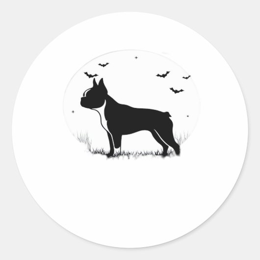 Boston Terrier Dog - Halloween Moon Silhouette Ove Ronde Sticker (Voorkant)