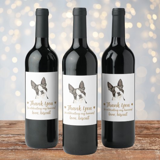 Boston Terrier Dog Ik doe ook bruiloft wijn label Etiket