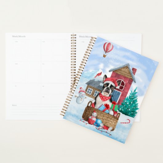 Boston Terrier Dog in het sneeuwkersthondenhuis Planner (Display)